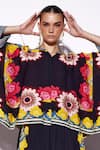 Verb by Pallavi Singhee_Black Double Georgette Printed Floral And Geometric Kimono Sleeves Cape Top _Online_at_Aza_Fashions