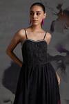 Verb By Pallavi Singhee_Black Organza Beads, Embroidery Sweetheart Neck Bodice Dress _Online_at_Aza_Fashions