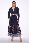Buy_Verb By Pallavi Singhee_Blue Cotton Embroidery Collared Placement Floral Print Dress _at_Aza_Fashions