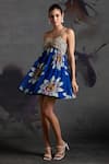 Buy_Verb by Pallavi Singhee_Blue Cotton Voil Print Floral Sweetheart Neck Daisy Short Dress _at_Aza_Fashions