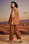 Shop_Verb By Pallavi Singhee_Brown Cotton Beads Collared Wildflora Embroidered Shirt _at_Aza_Fashions