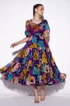 Buy_Verb by Pallavi Singhee_Purple Organza Printed Abstract Round Neck Tiered Dress _at_Aza_Fashions