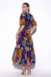 Shop_Verb by Pallavi Singhee_Purple Organza Printed Abstract Round Neck Tiered Dress _at_Aza_Fashions