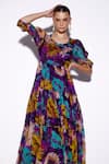 Verb by Pallavi Singhee_Purple Organza Printed Abstract Round Neck Tiered Dress _Online_at_Aza_Fashions