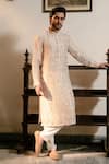 Buy_Ankita Lath_Beige Silk Printed Textured Jalsa Deatiled Embroidered Kurta _at_Aza_Fashions