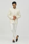 Buy_Aryavir Malhotra_Cream Silk Self Hand Work Geometric Jodhpuri And Polo Pant Set _at_Aza_Fashions