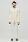 Aryavir Malhotra_Cream Silk Self Hand Work Geometric Jodhpuri And Polo Pant Set _Online_at_Aza_Fashions