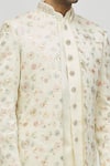 Shop_Aryavir Malhotra_Cream Silk Self Hand Work Floral Pattern Jacket With Sherwani Set _Online_at_Aza_Fashions