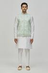 Nayantara Couture_Blue Silk Embroidered Floral Geometric Nehru Jacket _Online_at_Aza_Fashions