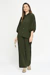 Buy_Emblaze_Green Viscose Plain Collar Puff Sleeve Shirt And Pant Co-ord Set _at_Aza_Fashions