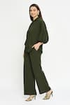 Buy_Emblaze_Green Viscose Plain Collar Puff Sleeve Shirt And Pant Co-ord Set _Online_at_Aza_Fashions