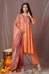 Buy_Amani_Peach Silk Printed Abstract Thread Embroidered Anarkali Pant Set  _at_Aza_Fashions