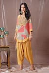 Amani_Multi Color Muslin Silk Printed Abstract Notched Asymmetric Kurta And Salwar Set _Online_at_Aza_Fashions