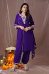 Buy_Amani_Purple Crepe Embellished Sequin V Neck Placement Kurta Set  _at_Aza_Fashions