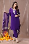 Amani_Purple Crepe Embellished Sequin V Neck Placement Kurta Set  _Online_at_Aza_Fashions