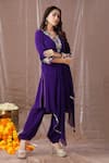 Buy_Amani_Purple Crepe Embellished Sequin V Neck Placement Kurta Set  _Online_at_Aza_Fashions