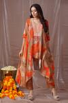 Buy_Amani_Orange Muslin Silk Printed And Yoke Asymmetric Kurta & Pant Set  _at_Aza_Fashions