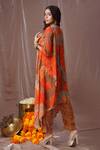 Shop_Amani_Orange Muslin Silk Printed And Yoke Asymmetric Kurta & Pant Set  _at_Aza_Fashions