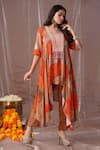 Buy_Amani_Orange Muslin Silk Printed And Yoke Asymmetric Kurta & Pant Set  _Online_at_Aza_Fashions