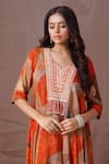 Amani_Orange Muslin Silk Printed And Yoke Asymmetric Kurta & Pant Set  _at_Aza_Fashions