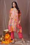 Buy_Amani_Pink Muslin Silk Printed And Embroidered Floral Stripe V & Kaftan With Pant _at_Aza_Fashions