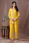 Buy_Amani_Yellow Muslin Silk Embroidered Thread Collar Shirt And Pant Set _at_Aza_Fashions