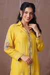 Buy_Amani_Yellow Muslin Silk Embroidered Thread Collar Shirt And Pant Set _Online_at_Aza_Fashions