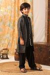 Shop_Cute Couture_Black Cotton, Silk, Rayon Gota Patti, Embroidery Hand Kurta And Churidar Set _Online_at_Aza_Fashions