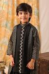 Cute Couture_Black Cotton, Silk, Rayon Gota Patti, Embroidery Hand Kurta And Churidar Set _at_Aza_Fashions