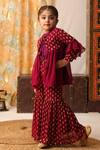 Shop_Cute Couture_Purple Muslin, Silk Embroidery, Sequins Cape Sharara Set _Online_at_Aza_Fashions