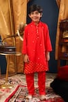 Buy_Cute Couture_Red Cotton, Silk Sequins Placket Embroidered Kurta And Churidar Set _at_Aza_Fashions