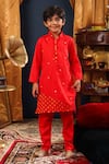 Cute Couture_Red Cotton, Silk Sequins Placket Embroidered Kurta And Churidar Set _Online_at_Aza_Fashions