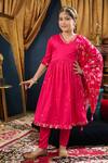 Buy_CUTE COUTURE_Pink Italian Cotton Embroidered Gota Neck Anarkali Set _at_Aza_Fashions