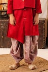 CUTE COUTURE_Maroon Italian Cotton Embroidered Gota Bundi And Kurta Set _at_Aza_Fashions