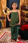 Buy_Cute Couture_Green Muslin, Silk Embroidery Banarasi Print Top And Dhoti Skirt Set _at_Aza_Fashions