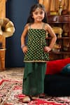 Cute Couture_Green Muslin, Silk Embroidery Banarasi Print Top And Dhoti Skirt Set _Online_at_Aza_Fashions