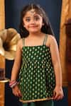 Buy_Cute Couture_Green Muslin, Silk Embroidery Banarasi Print Top And Dhoti Skirt Set _Online_at_Aza_Fashions