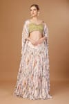 Buy_Merge Design_Peach Modal, Satin, Chiffon, Crepe Pearls, Sequins, Floral Print Shrug Skirt Set _at_Aza_Fashions