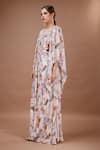 Buy_Merge Design_Peach Chiffon Printed Floral V Neck Kaftan _Online_at_Aza_Fashions