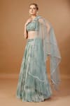 Buy_Merge Design_Green Net, Georgette, Organza Pearls, Mirrors, Stones, Tie Dye Lehenga Set _Online_at_Aza_Fashions