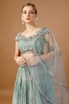 Shop_Merge Design_Green Net, Georgette, Organza Pearls, Mirrors, Stones, Tie Dye Lehenga Set _at_Aza_Fashions