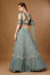 Merge Design_Green Georgette, Chiffon Pearls, Sequins Plunge Neck Embroidered Lehenga Set _Online_at_Aza_Fashions