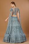 Merge Design_Blue Organza, Net Sequins, Beads, Feathers, Geometric Embroidered Lehenga Set _Online_at_Aza_Fashions