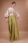 Buy_Merge Design_Green Crepe, Modal, Satin V-neck Printed Pant And Top Set _at_Aza_Fashions