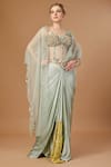 Buy_Merge Design_Green Corset Net Embroidery Sequin Scoop Neck Pre-draped Saree With _at_Aza_Fashions