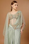 Shop_Merge Design_Green Corset Net Embroidery Sequin Scoop Neck Pre-draped Saree With _at_Aza_Fashions