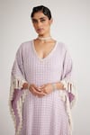 Vvani by Vani Vats_Purple Georgette Embellished Chandelier Pearl Drop V Kaftan And Pant Set  _Online_at_Aza_Fashions