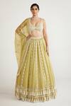 Buy_Vvani By Vani Vats_Green Georgette, Organza Pearls, Beads Chandelier Drop Bridal Lehenga Set _at_Aza_Fashions