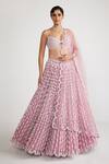 Buy_Vvani By Vani Vats_Pink Georgette, Net Pearls Sweetheart Chandelier Tassel Work Bridal Lehenga Set _at_Aza_Fashions
