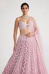 Shop_Vvani By Vani Vats_Pink Georgette, Net Pearls Sweetheart Chandelier Tassel Work Bridal Lehenga Set _at_Aza_Fashions
